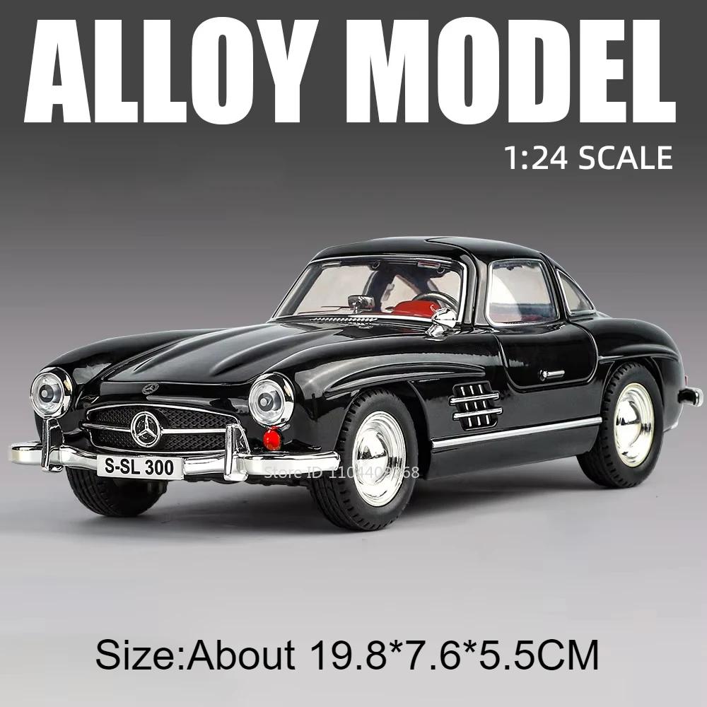 1:24 Scale 500K 300SL Vintage Car Toy Model Alloy Diecast Doors Opened Sound Light Pull Back Miniature Models Hobby Ornament