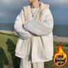 Men's Trendy Hooded Plush Thick Jacquard Cotton Jacket Coat for Teens - Winter Lambskin Warmth