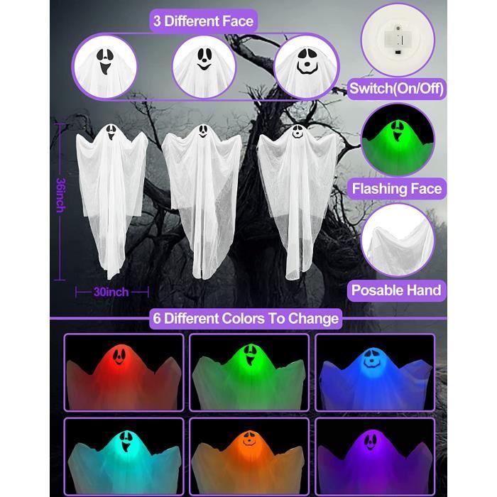 Fantôme à Suspendre Halloween, Fantômes Blancs Suspendus avec Lumière LED effrayante, Mignon fantôme Volant, Halloween Décorati[132]