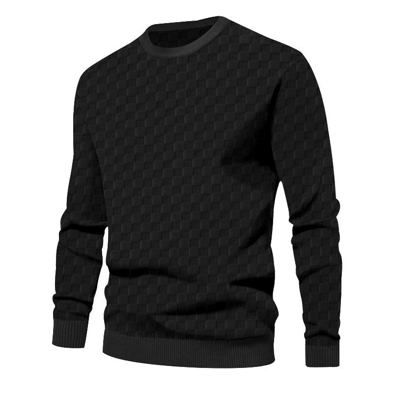Men's Autumn/Winter Heavyweight Jacquard Checkered Crew Neck Long-Sleeved Sweater