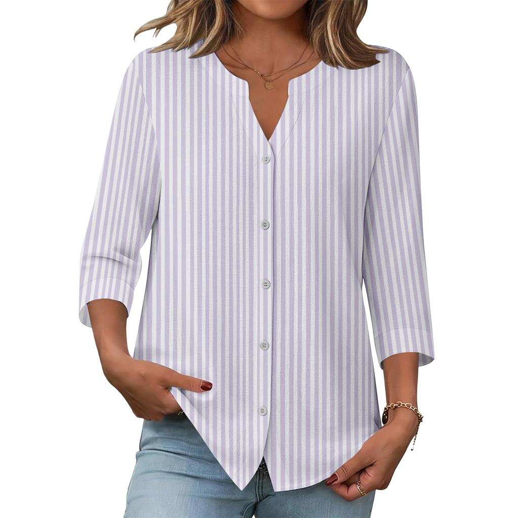Women's stylish casual striped checkered printed blouse