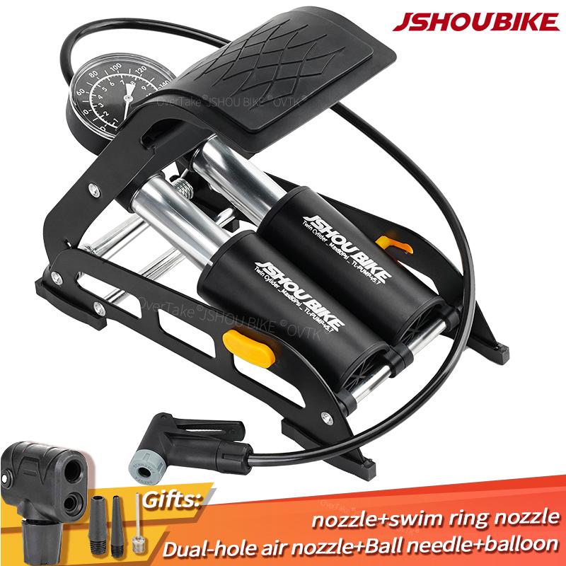 JSHOUBIKE Bike Pump Dual Cylinder Foot-Operated Car-Mounted MTB E-Bike Motorcycle Pump Foldable Daily Inflator Inflating Device V5.7