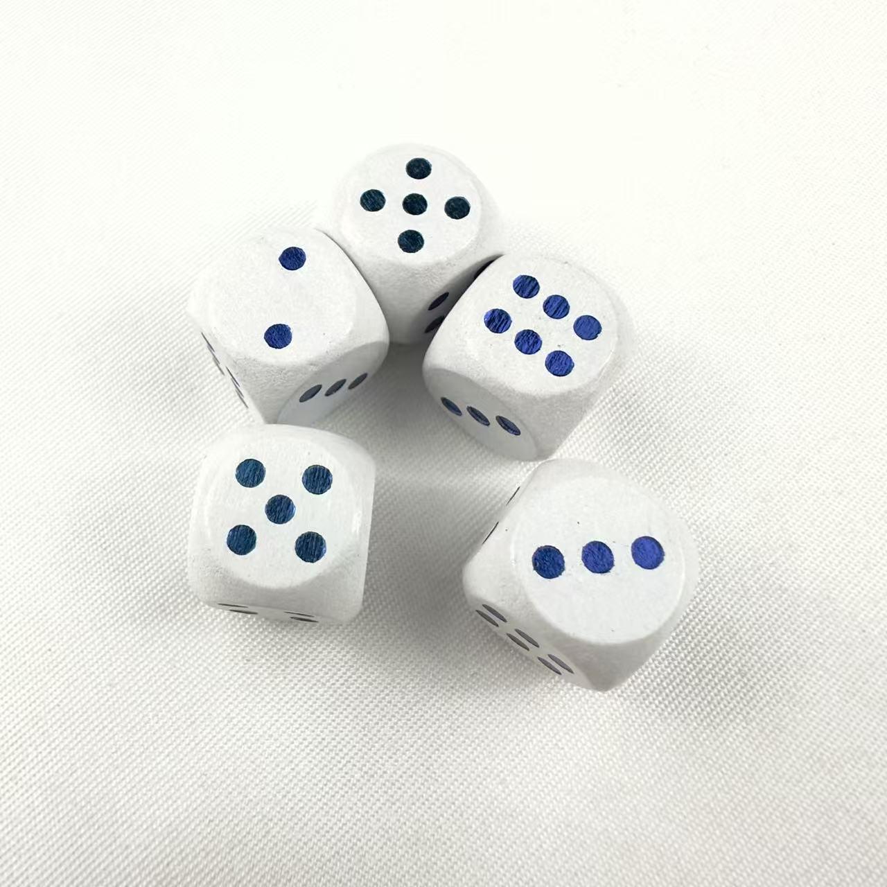 White Wooden DIY Dice with Carved Number Dots and Creative Patterns 12mm