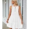 Women Summer Beach Mini Dresses Halter Sleeveless Sexy Loose A-Line Hollow Out Lace White Bohemia Dress Pleated Solid Sundress