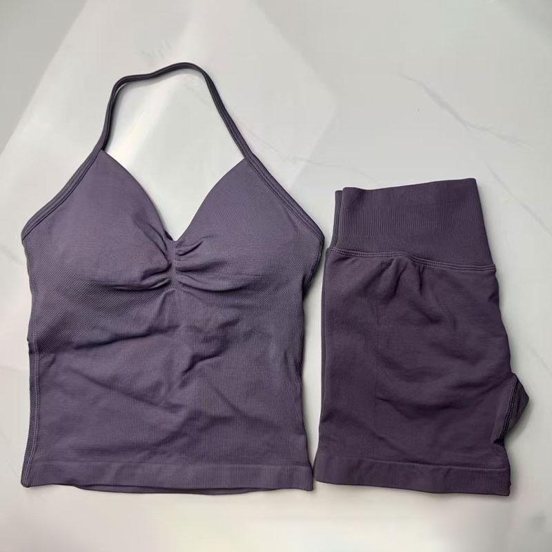 Women s Seamless V-Neck Vest & Shorts Yoga Set Extra Small