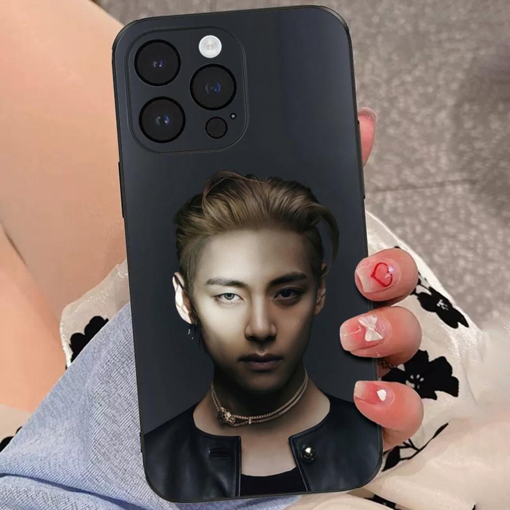 Singer Kim T-Tae H-Hyung V Phone Case For iPhone 15,14,13,12,11 Plus,Pro,Max,XR,XS,X,7,8 Plus,SE,Mini Soft Black Cover