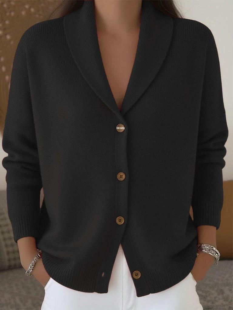 Women's Loose Fit Lapel Knit Cardigan - Soft, Cozy, Plain Color, Long Sleeve Autumn/Winter Sweater