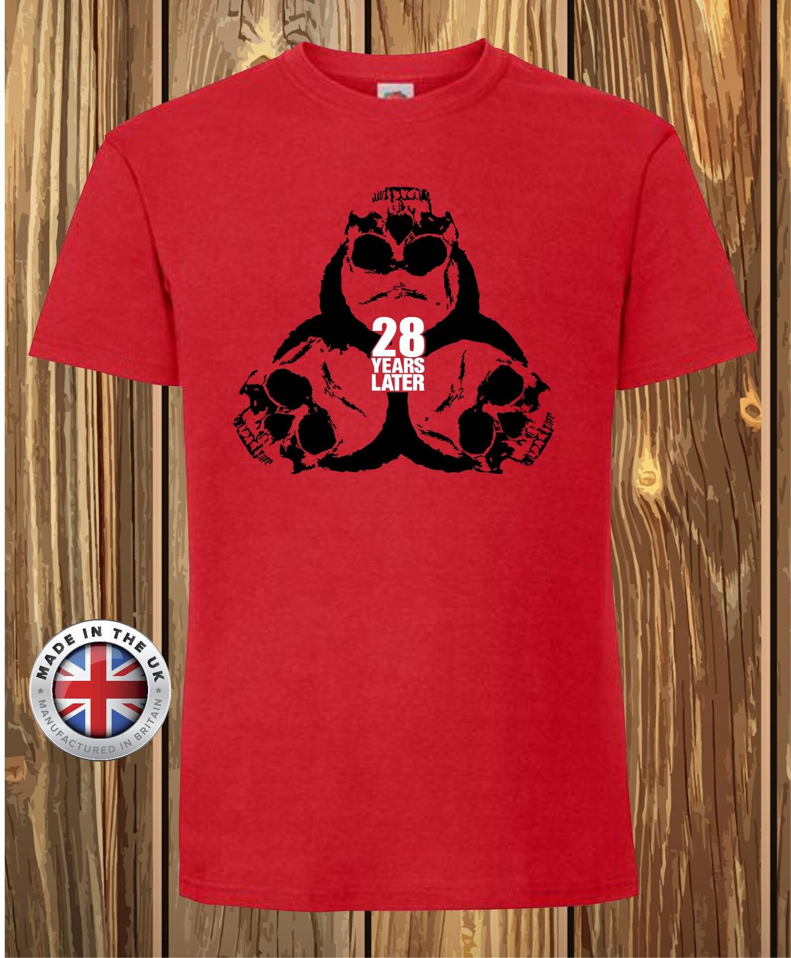 28 Years Later T-Shirt: Red Biohazard Zombie Apocalypse Graphic Tee L