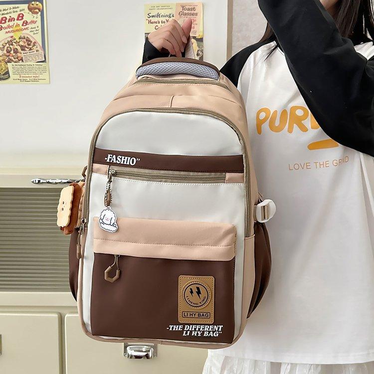 Schoolbag retro tooling style backpack girl large capacity high school student junior high school student contrasting color schoolbag male trendy