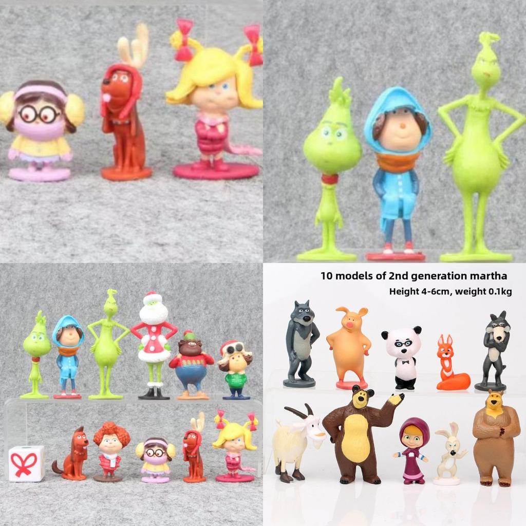 Grinch Masha And The Bear Cartoon Pvc Model Toy Set For Cake Decoration And Display