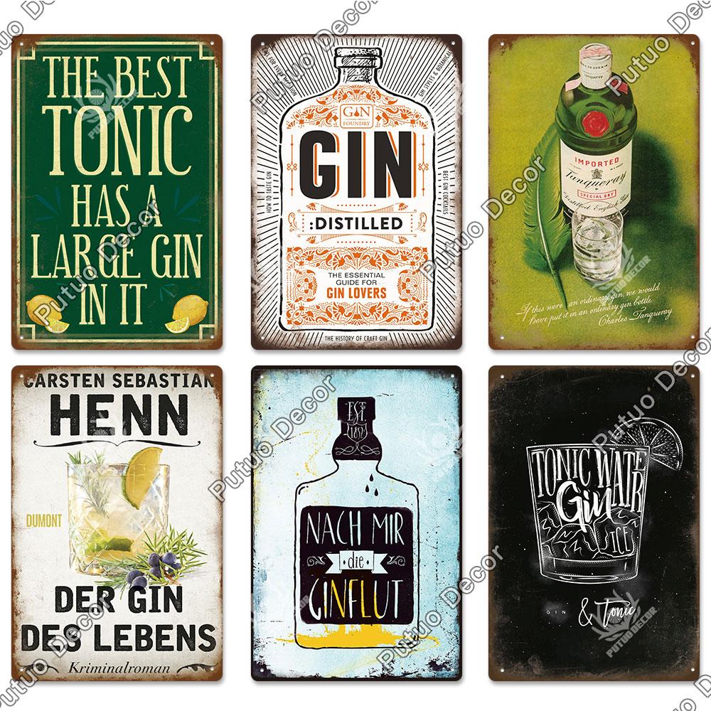 Mfoever Tin Decor Gin Brand Vintage Wine Tin Sign Metal Alcohol Plaque for Home Kitchen Bar Pub Club Man Cave Decoration Wall Decor