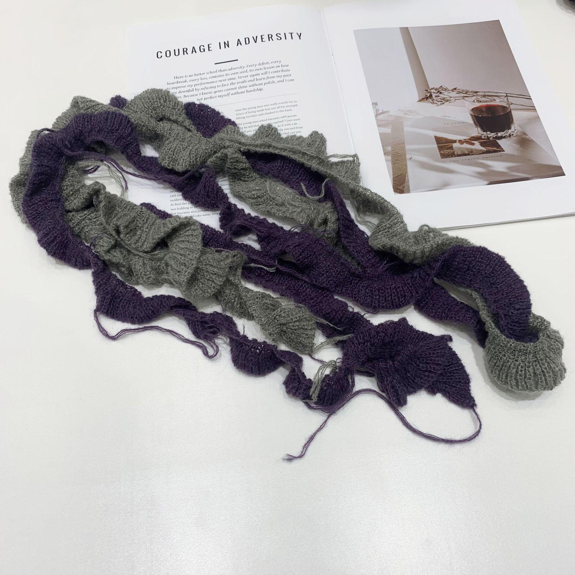

Women S Irregular Two-Color Woven Tassel Color Blocked Scarf With Three-Dimensional Spiral Ruffle Edge Women S Fashionable Scarf