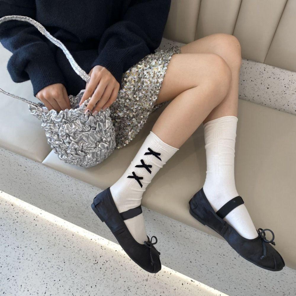 

Bowknot Balletcore Cotton Socks Soft Girls Hosiery Fashion Ribbon Bow Socks Club