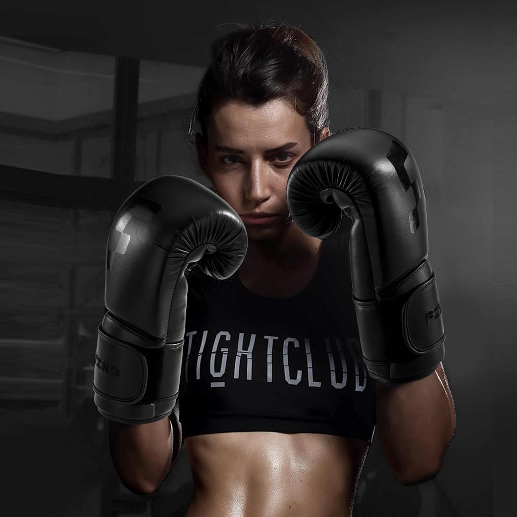 FIVING Boxerské rukavice Mikrovlákno Kůže Kickbox Karate Taekwondo Boxovací pytel Bojová umění Bojový tréninkové rukavice (Černá, 10 oz)