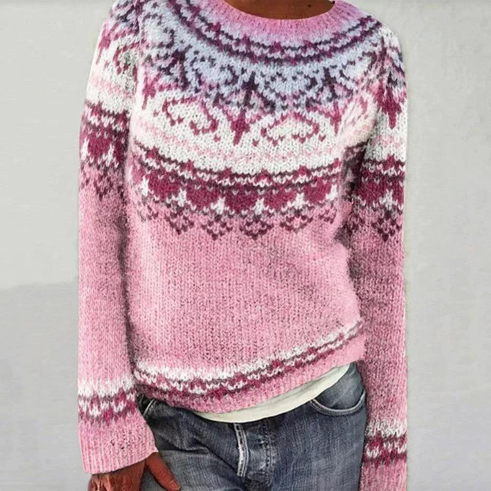 Europäischer & Amerikanischer Damen Lockerer Farbblock Rundhals Mode Pullover