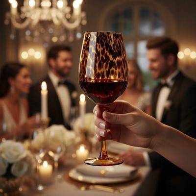 Glass Amber Leopard Goblet Vintage Water Cup Elegant Leopard Spot Highball Glass  Dinning Table