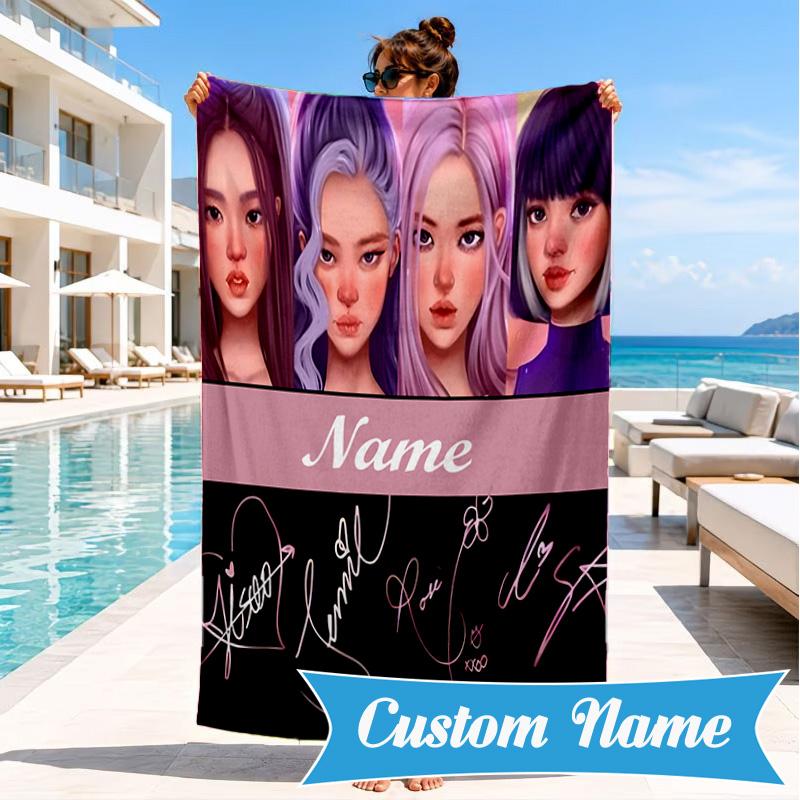 Custom Name Kpop Group Fashion Beach Towel Microfiber Beach Towel, Lightweight and Quick-Dry, for Summer Travel, Swimming Pool Gift