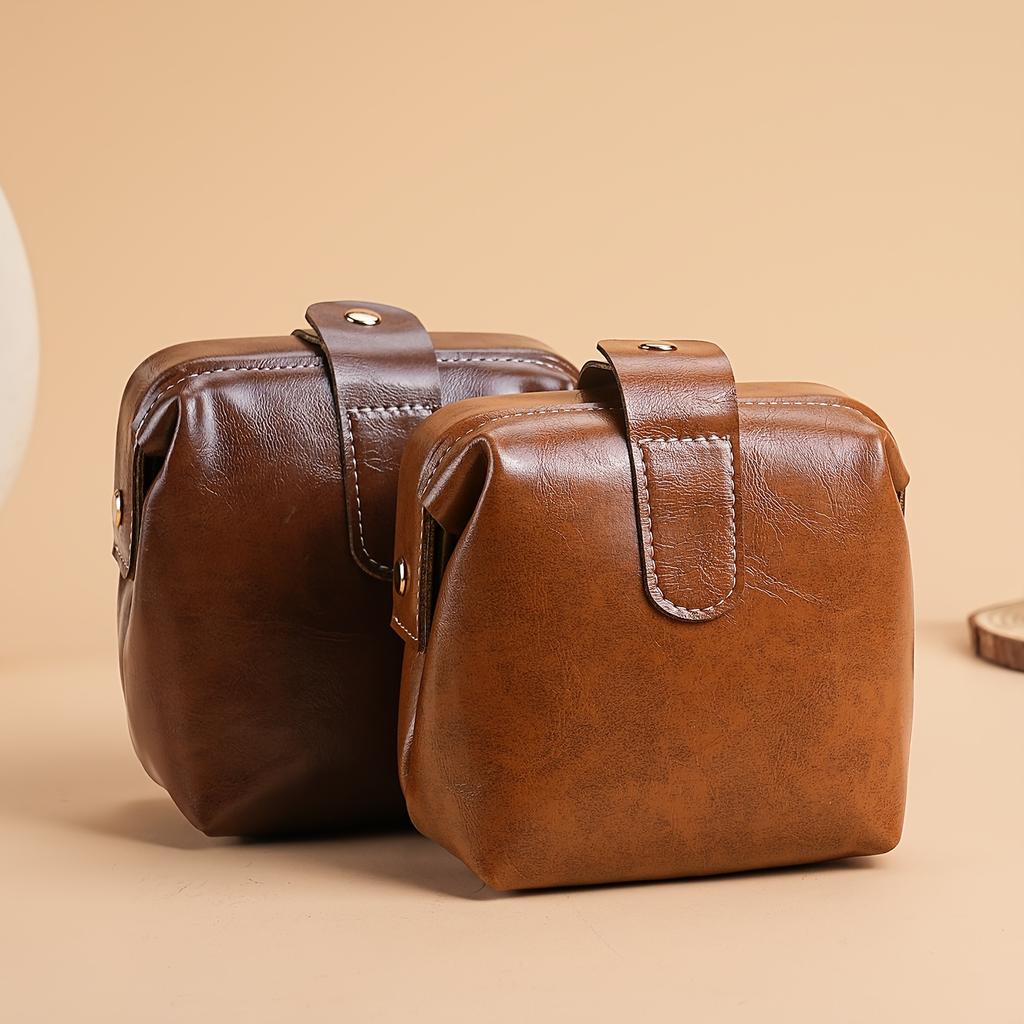 Bolsa de Cosméticos de Cuero PU Vintage Moda Color Sólido Gran Capacidad Billetera para Monedas Botón Caja Organizadora de Maquillaje