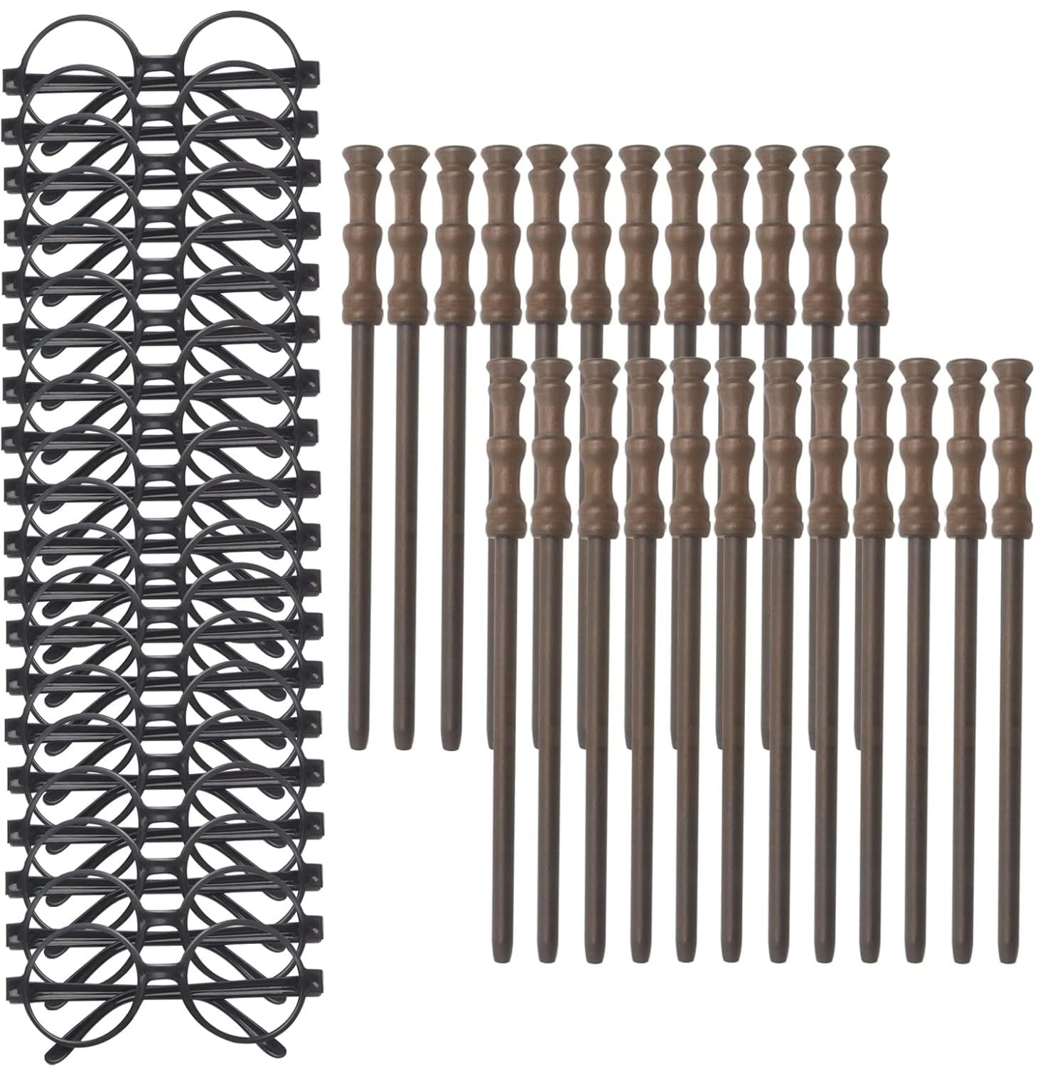 

Волшебные принадлежности для вечеринки 24 волшебные палочки 24 волшебника без линз 24 молнии для вечеринки в волшебной школе на день рождения косплей Хэллоуин штуки - карандаши, очки, татуировки, чёрный