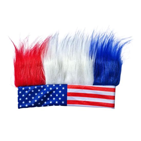 

Novelty Patriotic Fuzzy Headband Independence Day Headband Comfortable Hair Accessory Creative Red White Blue Wig Hat Independence Day Empty Top Fans A