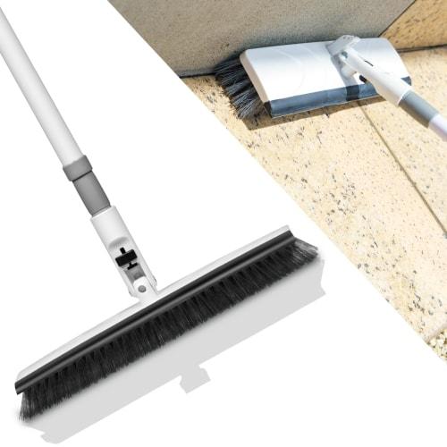 AOITRADE DB-001 Deck Brush for Balconies [Extendable 80cm-130cm, Designed to Reach Corners], 32cm Brush Width, with Wiper, Outdoor Cleaning Brush for