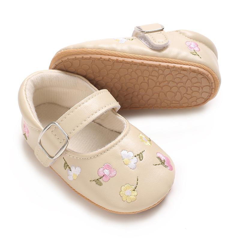 Khaki 0-18M Baby Casual Shoes Infant Toddler Bowknot Non-slip Rubber Soft-Sole Flat PU First Walker Newborn Bow Decor Mary Janes