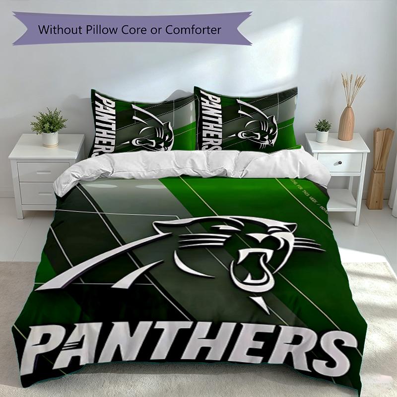 3-teiliges Carolina Panthers Bettwäsche-Set, Enthält 1 Bettbezug und 2 Kissenbezüge, Hautfreundlicher & Bequemer Stoff, Geeignete Bettwäsche-Sets