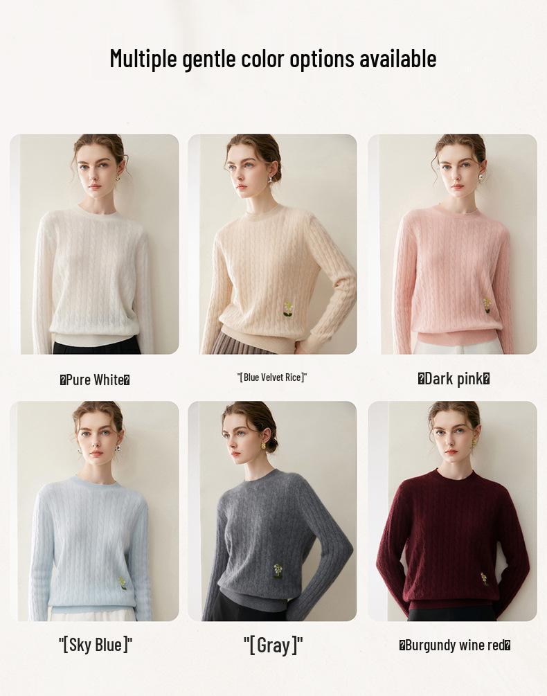 Women's Cashmere Cable Knit Sweater – 100% Pure Goat Cashmere Pullover, Round Neck, Base Layer for Autumn & Winter