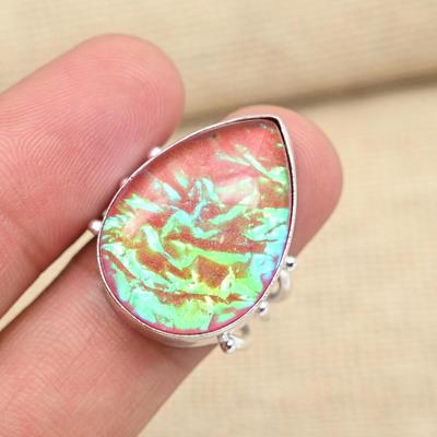 Anello fatto a mano in argento sterling massiccio 925 con pietra preziosa rosa tripletta opale del Ringraziamento