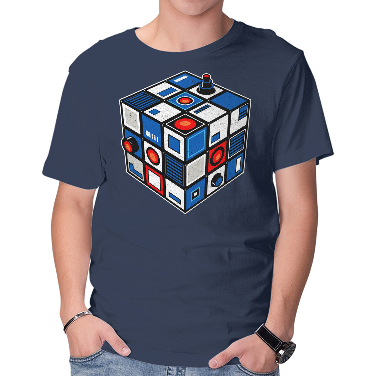 Unisex Crew Neck T-Shirt Droid Cube Graphic Short Sleeve Casual Tee S