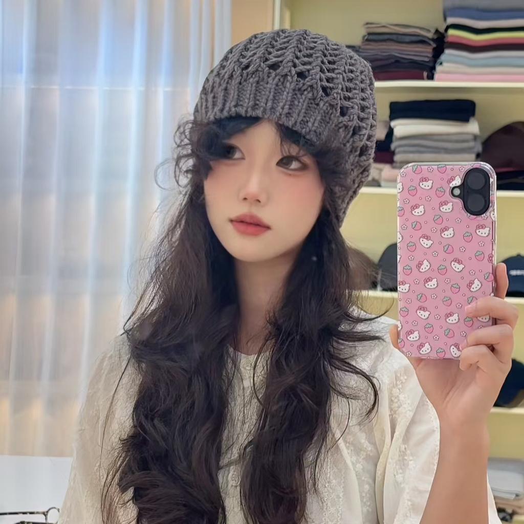 Retro Hollow Knitted Baotou Hat Women's Summer Breathable Turban Hat Korean Style Japanese Style Face Revealing Small Knitted Hat