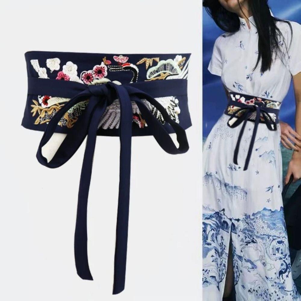 Flower Pattern Embroidered Waistband Embroidered Flower Corset Belt Hanfu Costume