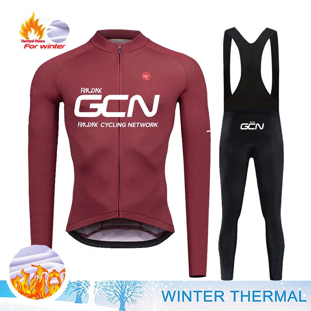 RAUDAX GCN Bike Team Winter Long Sleeves Cycling Clothing Men's Thermal Fleece Cycling Jersey Set Moutain Road Bike Uniform