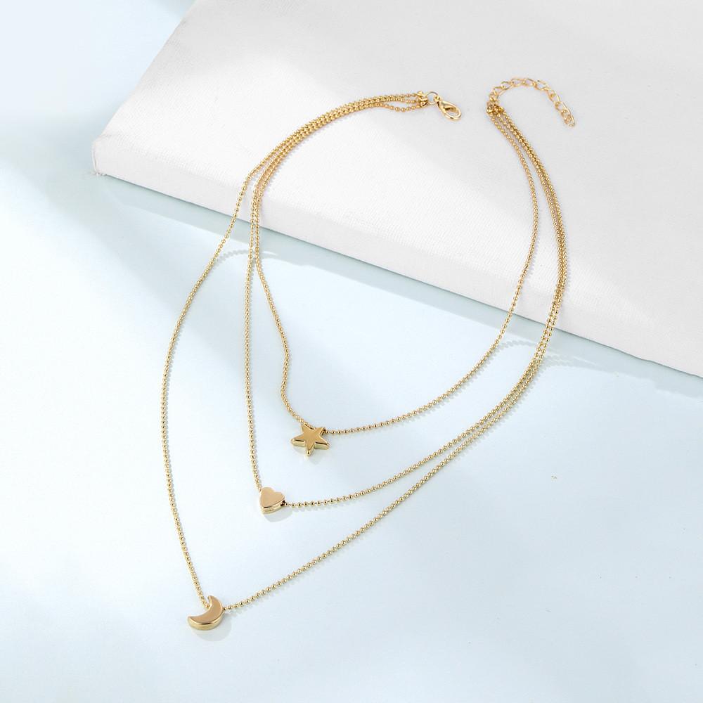 Stunning Geometric Heart Moon Star Pendant Necklace For Women In Trendy Gold And Silver