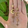 Bohemia Gold Color Stainless Steel Sun Crescent Moon Inlaid Zircon Miscanthus Awn Star Pendant Dangle Earrings for Women Jewelry