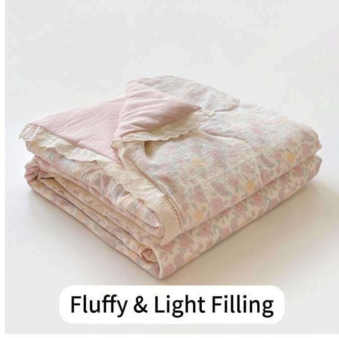 Exquisite Lace Crinkle Gauze Cotton Summer Quilt Skin-Friendly Washable Multi Size Bedding For Cozy Bedroom Summer Sleeping