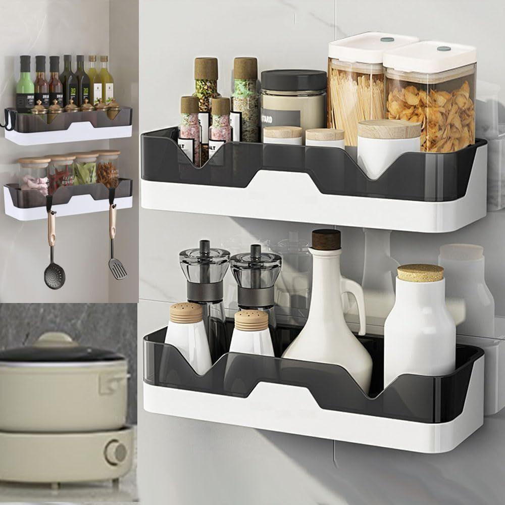 Self Adhesive Storage Rack, Wall Mounted Plastic Shelf Organizer for Bathroom Accessories and Hardware