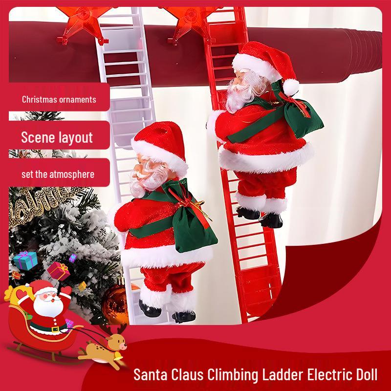 Red Climbing Santa Claus with White Ladder for Christmas Decor