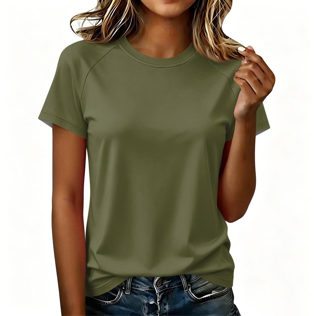 Women's Fashion Raglan Sleeve Solid Crew Neck Casual Short Sleeve Top Lightweight Comfortable Fit Soft Fabric