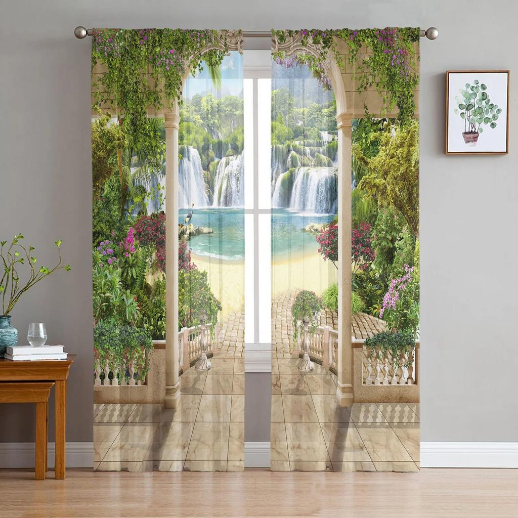 Garten Balkon Blumen Tüll Vorhänge für Wohnzimmer Sheer Vorhang Schlafzimmer Voile dekorative Fenster Behandlungen