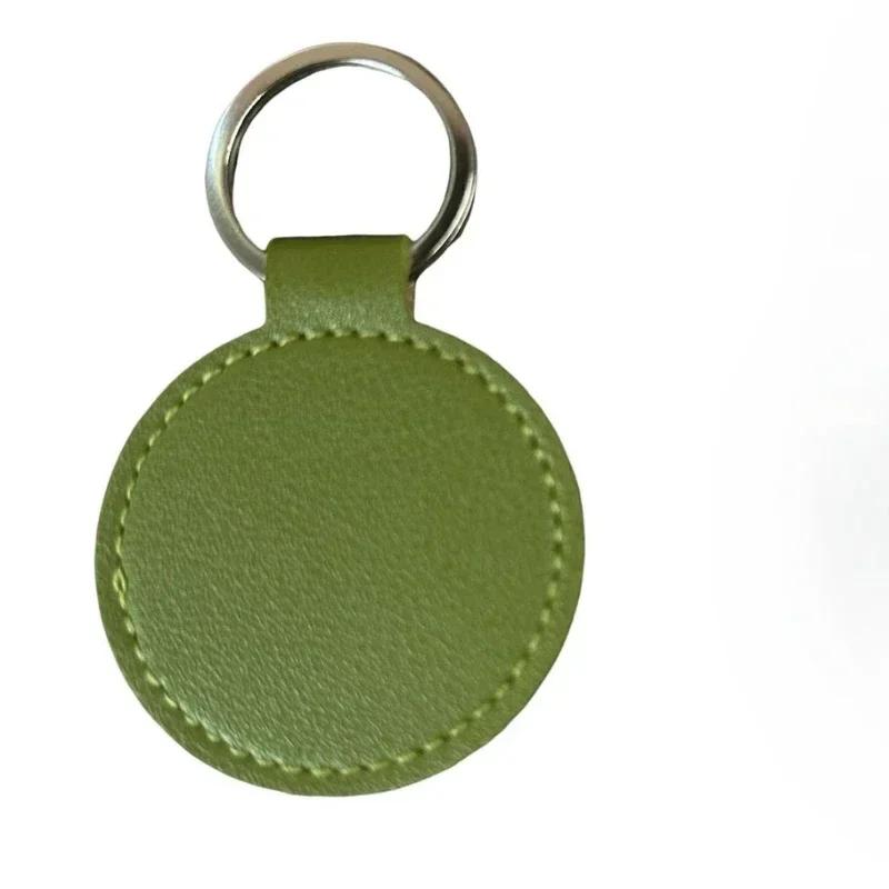 Laser Engrave Round PU Leather Keychain Custom Circle Key Chain Holder Company Activity Hotel Number Keyring Gift