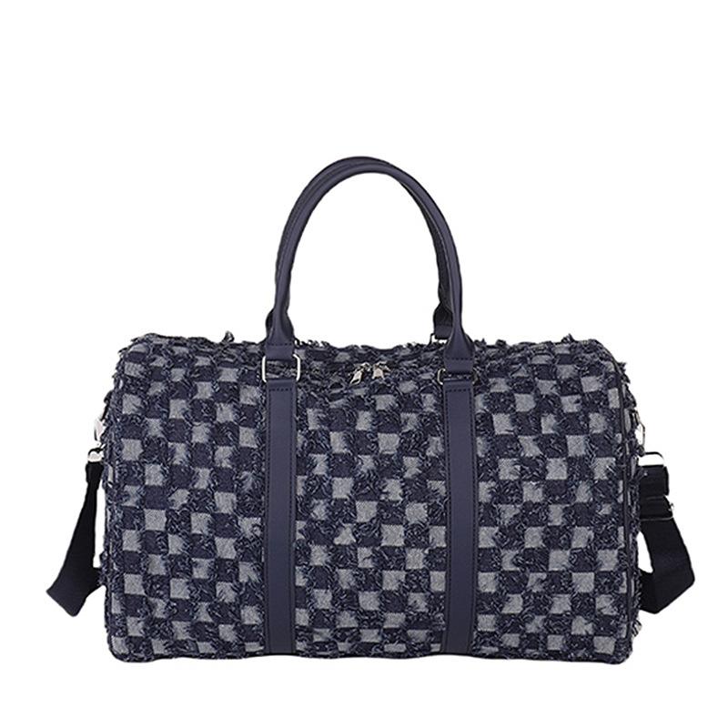 Women's Personalized Trendy Design Cloth Fleece Flu Portable Travel Bag Niche Checkered Luggage Storage Bag