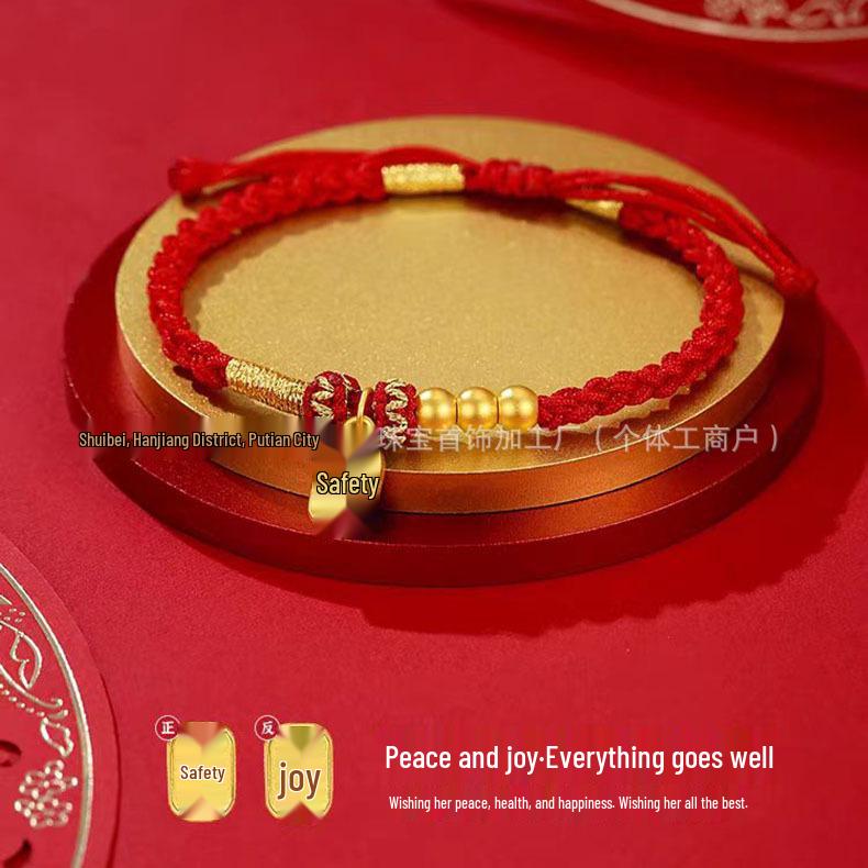 Shuibei 999 Reingold Ping'an Schnalle Armband mit goldenen Glücksperlen - Geflochtenes Handseil Valentinstag Qixi Geschenk
