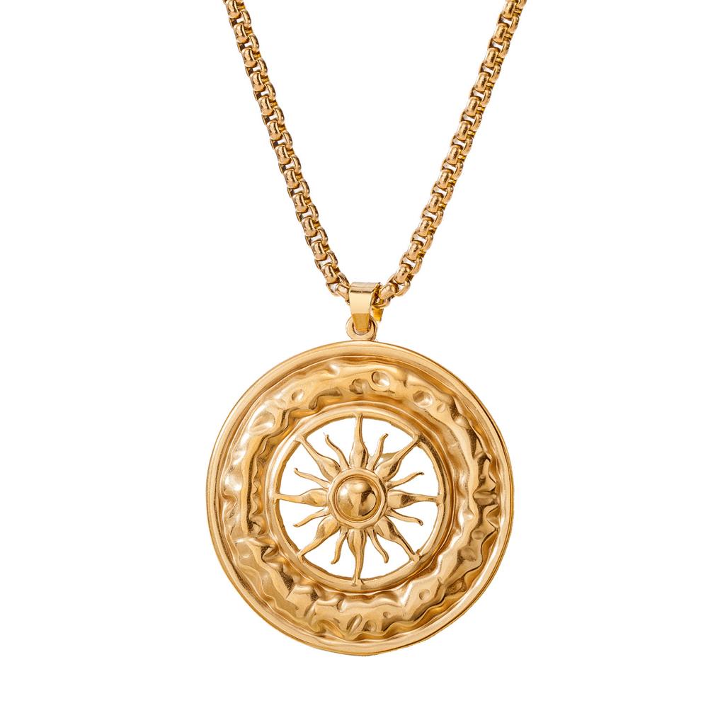Fashionable and Atmospheric Hollow Sun Pendant Accessories Retro Chain Compass Necklace