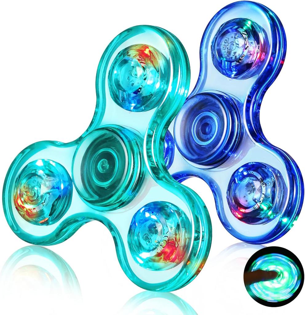 Gigilli Fidget Spinner Zestaw 2 szt., Upominki na przyjęcie LED Light Fidget Spinner Zabawka dla dzieci, Redukcja stresu, Zabawka sensoryczna przeciwlękowa, Ciemnoniebieski i Zielony