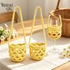 Hot 1Pcs Hollow Knitted Wine Glass Crossbody Bag Portable Crochet Cup Sleeve With Shoulder Strap Lightweight Goblet Carry Holder