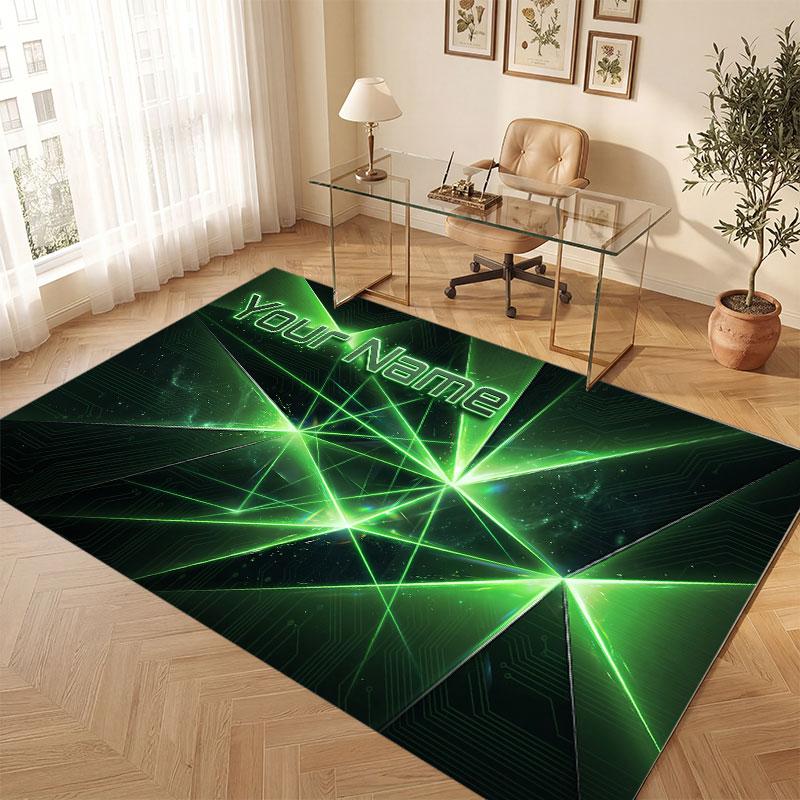 City Cyberpunk Theme Crystal Velvet Floor Rug Personalized Custom Name Text Warm Carpet Home Decoration