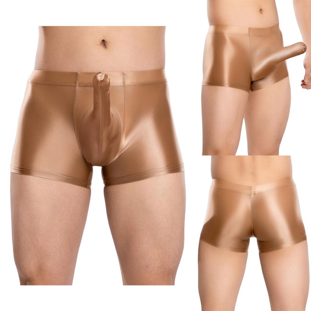 Breathable Low Rise Boxer Briefs with Sheath Pouch and Elastic Waistband for Men Glossy Swim Trunks Loungewear Sleep