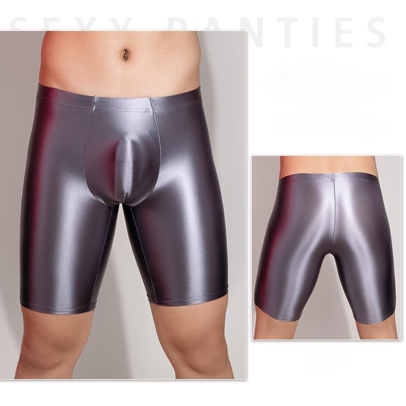 Men Sports Gym Boxer Shorts Shiny Glossy Leggings Boxers Tight Fitting Underwear Stretch Long Boxershorts Man U Convex Underpant