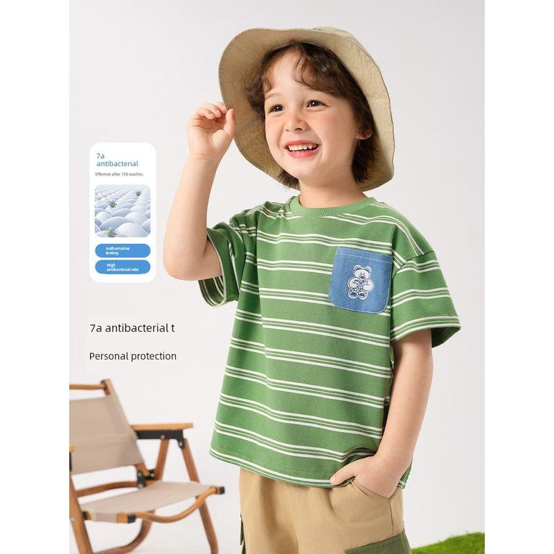 Boys' Striped Short-Sleeved T-Shirt Summer Clothing Children's Wear 2026 New Style Kids' Baby Top Half-Sleeved Summer Thin Style